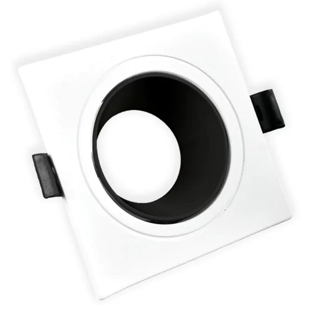 The Anti Glare Spotlight Frame Square WB featuring a matte white square frame and a deep black anti-glare reflector for GU10 and MR16 bulbs.