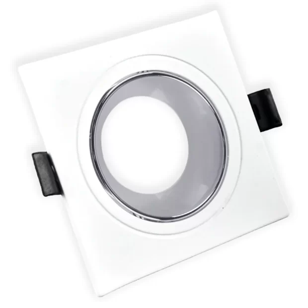 The Anti Glare Spotlight Frame Square WS in White and Silver, featuring a square aluminium housing and a deep-recessed silver anti-glare reflector.