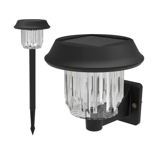 The MAAT Solar Lawn Light T20 showing both the ground-mounted spike version and the wall-mounted bracket version with light effect.