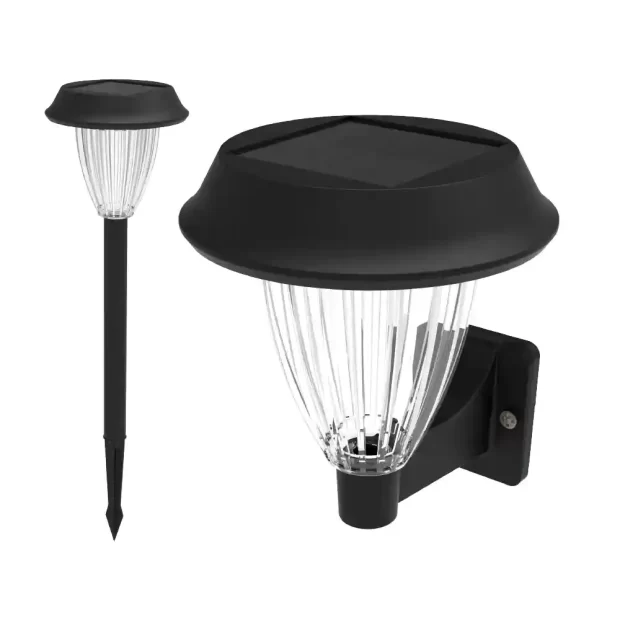 The MAAT Solar Lawn Light T24 showcasing its dual-installation capability for garden paths and exterior walls with RGB color effects.