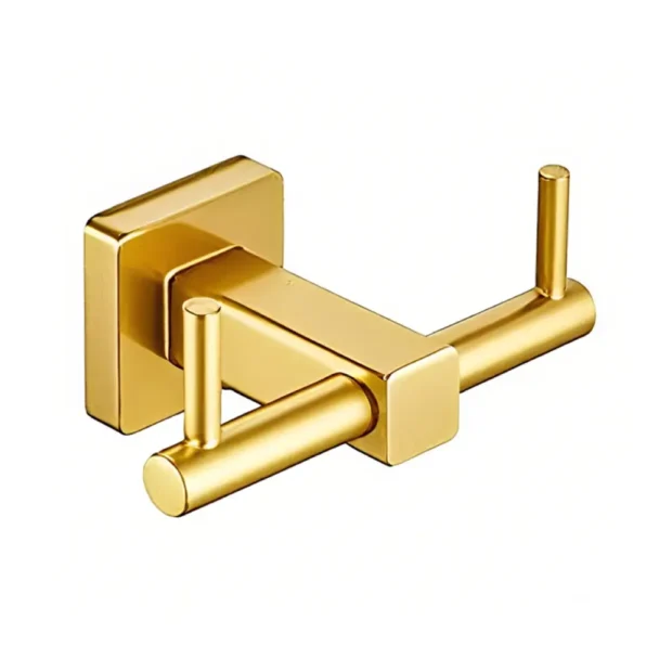The MAAT Robe Hook RH-4011 featuring a dual-prong design and polished finish for secure bathroom hanging.