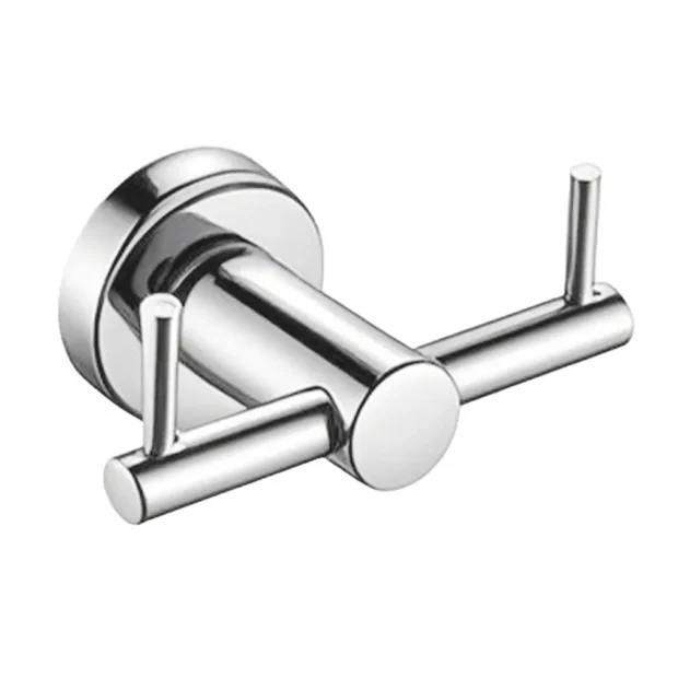The MAAT Robe Hook RH-8011 featuring a dual-prong design and polished finish for secure bathroom hanging.