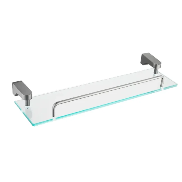 The MAAT Glass Shelf 8100 featuring a thick tempered glass surface and a polished chrome safety railing.