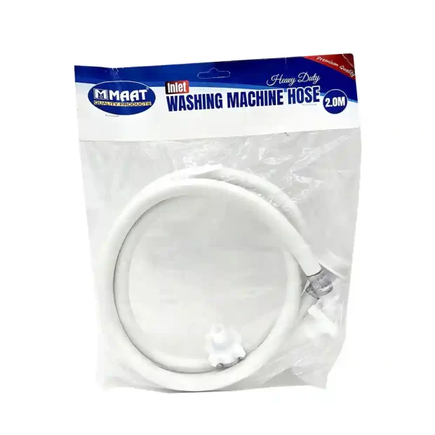 The MAAT Inlet Washing Machine Hose featuring universal 3/4" connectors and durable grey piping, available in 1.5m, 2m, and 3m lengths.
