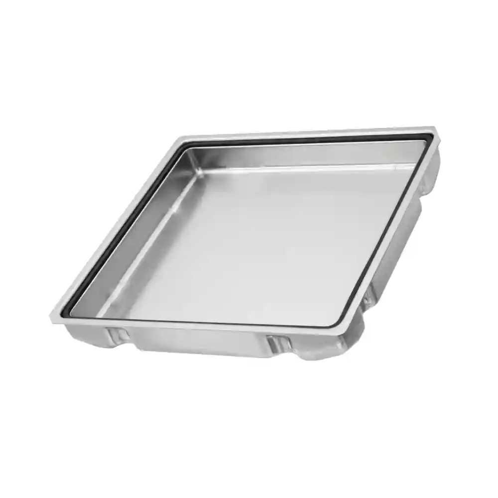 The Stainless Steel Drain 1010-A by MAAT crafted in 10x10cm Grade 304 steel with a 20-year warranty seal.